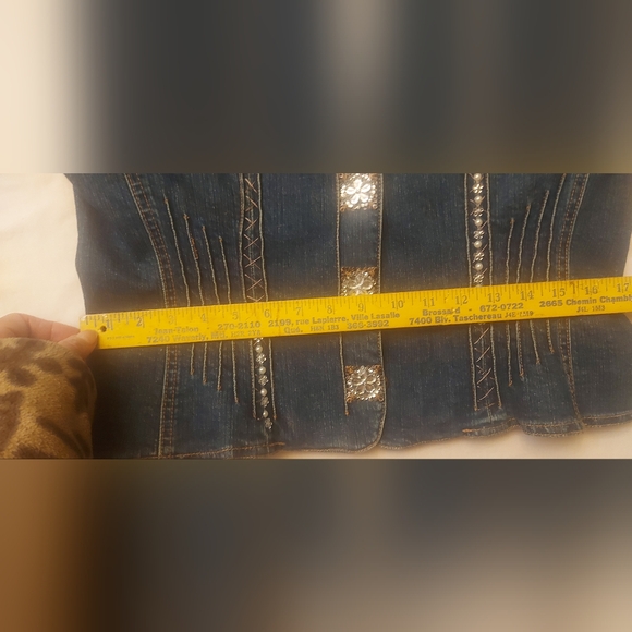 Blue Embellished Denim Jacket Size 8 Y2K Glam Statement Jacket - Picture 13 of 15